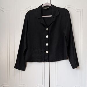 David Dart Vintage LinenRelaxed Black Button-Front Women's Blazer Jacket Medium